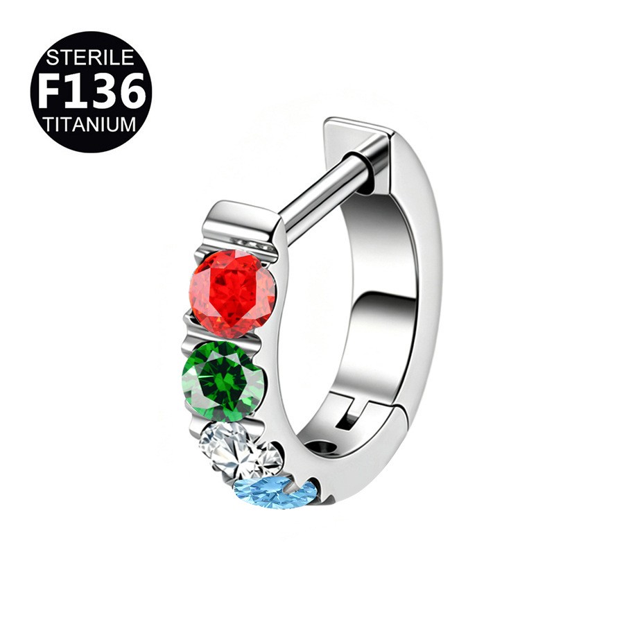 F136 Titanium Clicker 16G CZ Hinged Segment Ring Septum Daith Cartilage Piercing