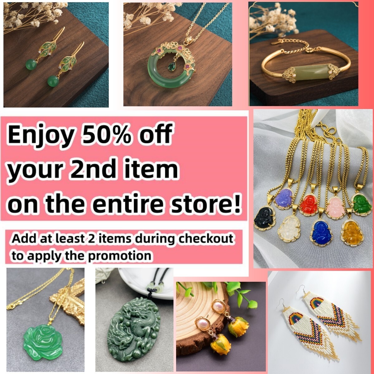 Jade Carved Flower Pendant Necklace Charm 18K Gold Plated Chain Dainty Gemstone