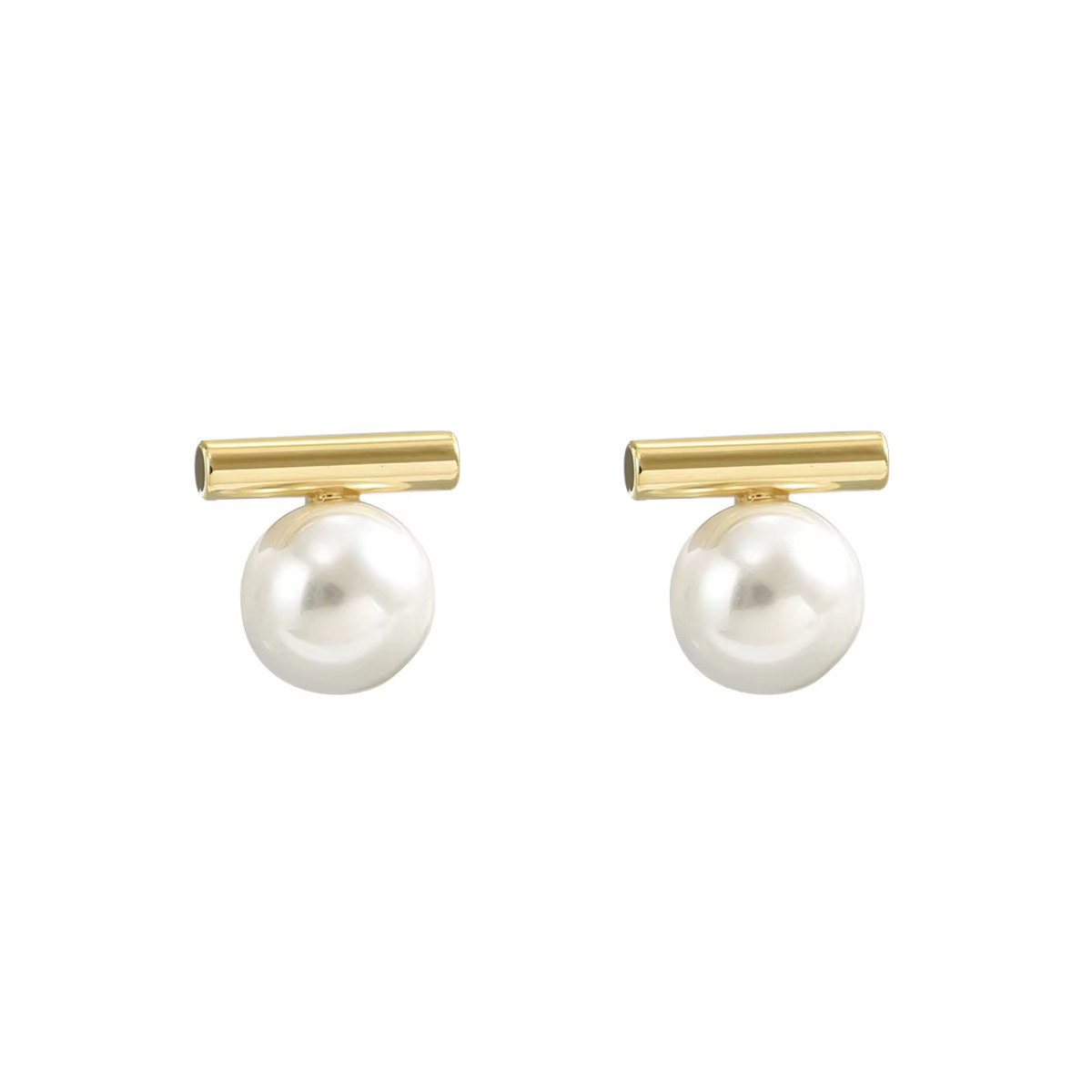 Simple Imitation Pearl Stud Earrings Gold Color Alloy Acrylic Beads Earring for
