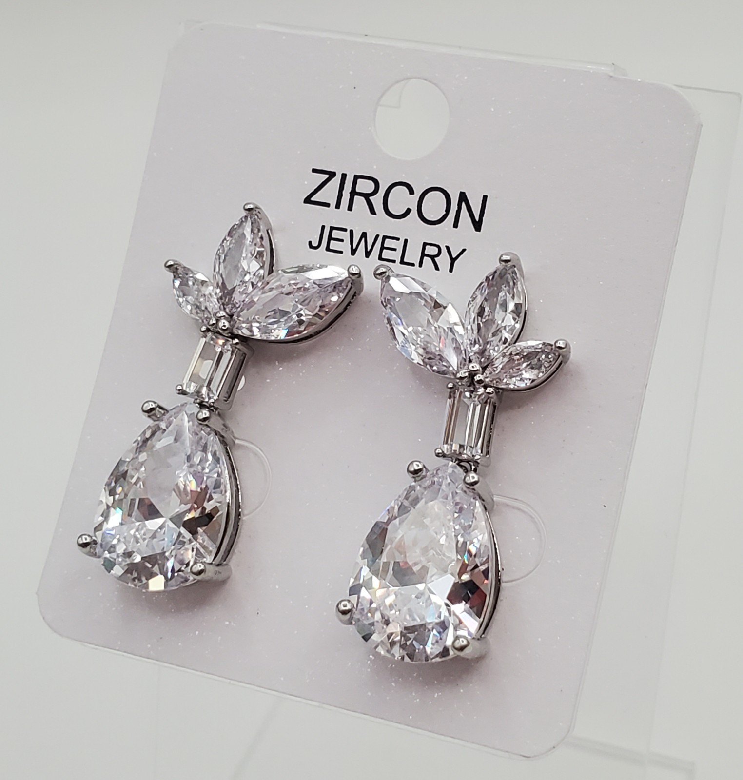 Zircon Jewelry Earrings 1in Silver Tone Brilliant Teardrop Marquise CZ Formal
