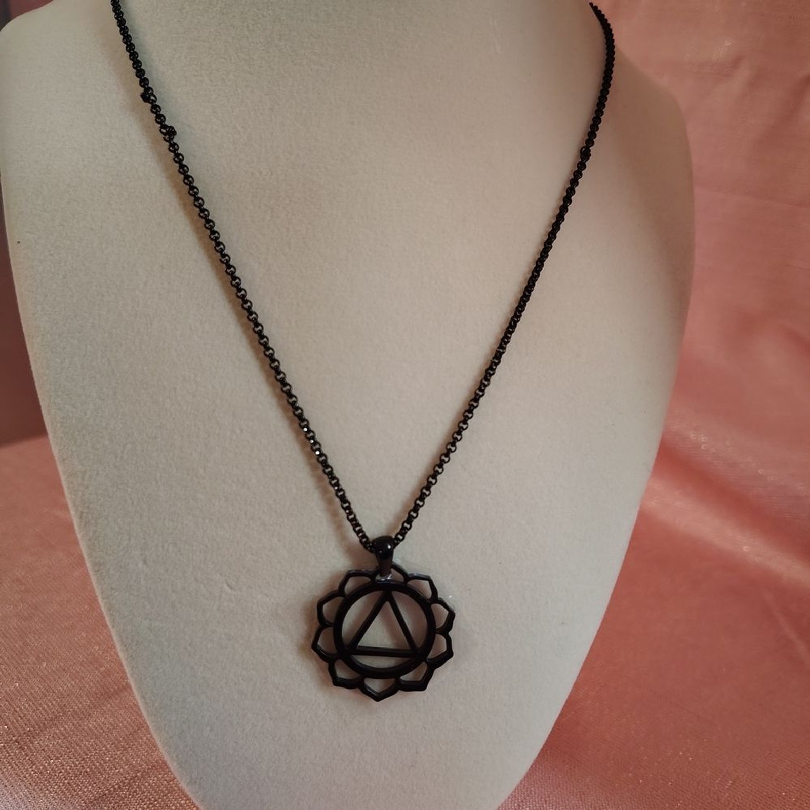 Black Geometric Stainless Steel Triangle Lotus Pendant Necklace