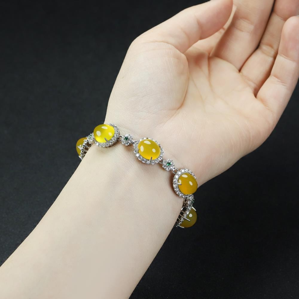 Girl Mothers Lady Women Yellow Jade Beads Bracelet Jewelry Gift Box DD303