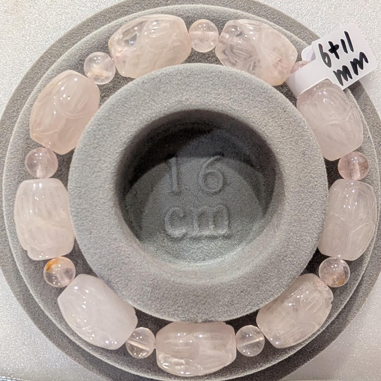 6+11mm Carved Rose Quartz Barrel Bead Bracelet *ON SALE: see description