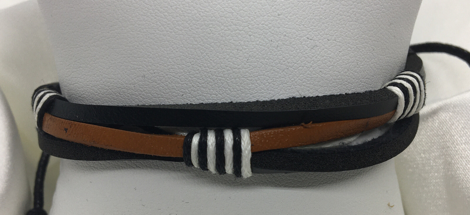 Mens Women Leather Bracelet Wristband Stackable Adjustable Tie 2068