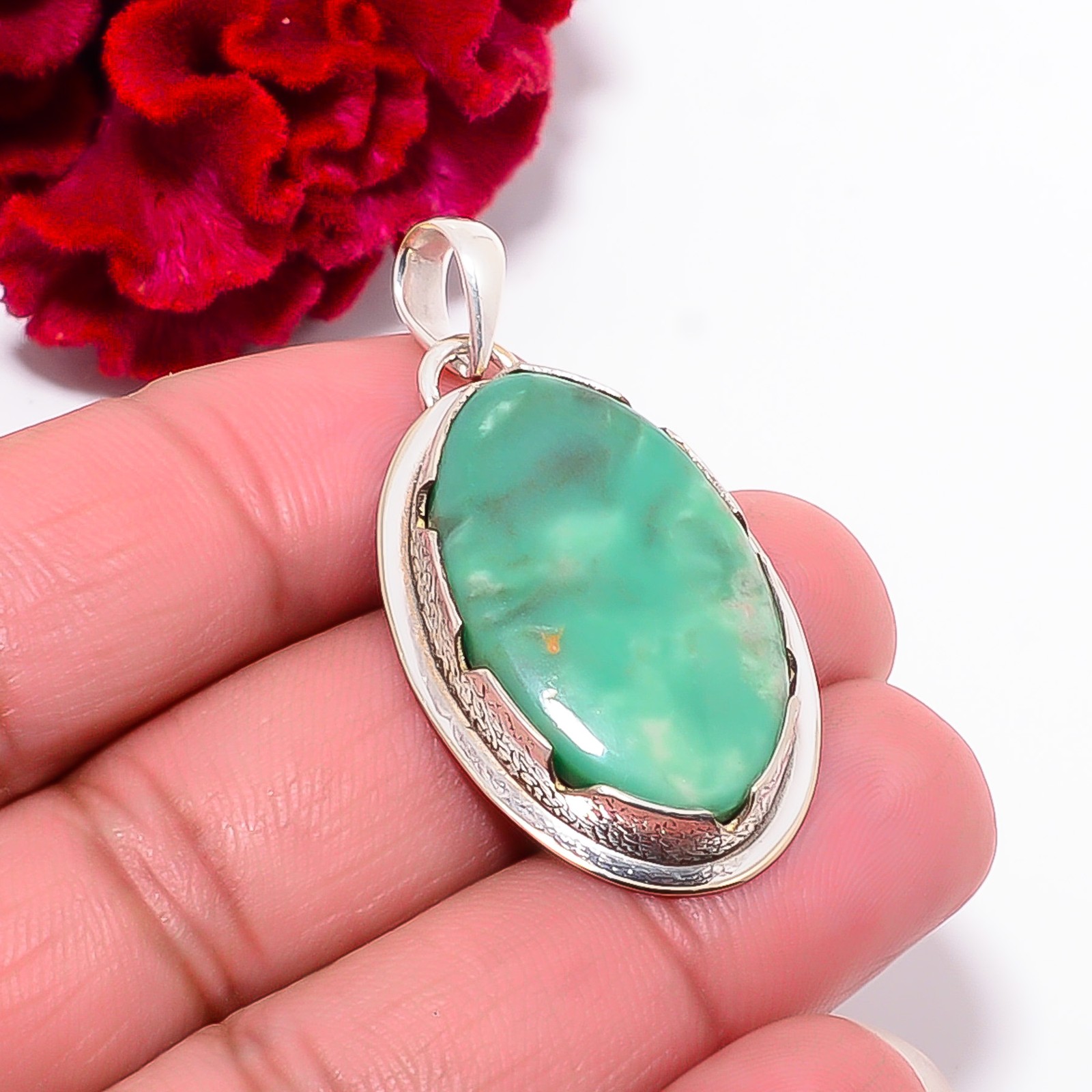 Variscite – Green Turquoise Gemstone 925 Sterling Silver Pendant 1.76″ P102058