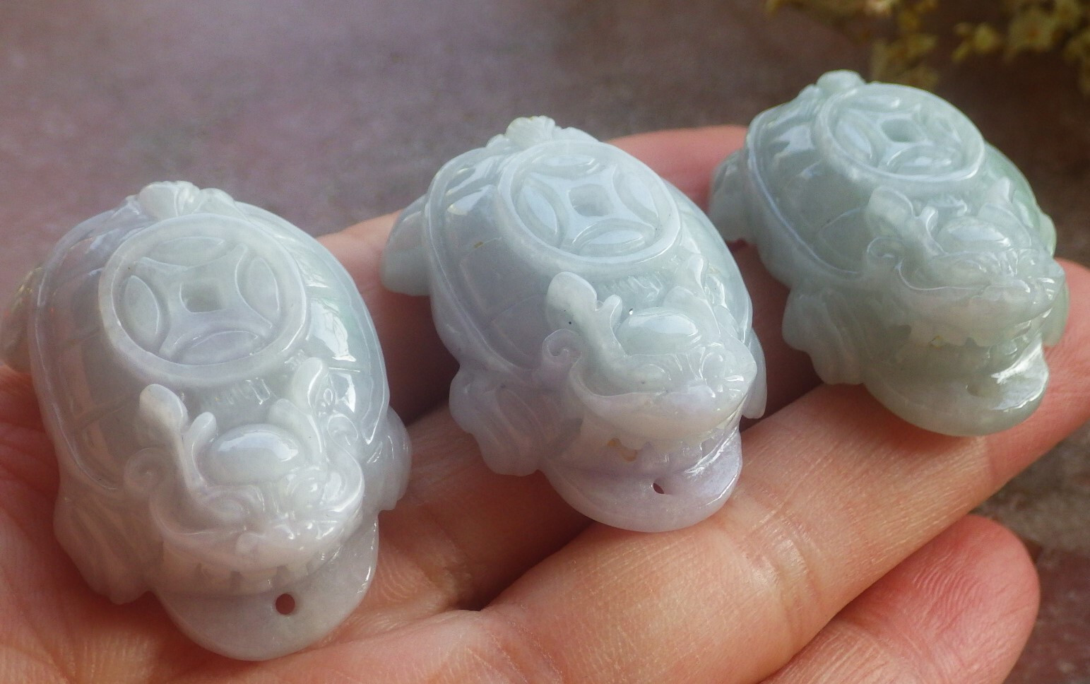 1Pcs Green Burma Grade 100% Natural A Jade jadeite Pendant Dragon Turtle 694262
