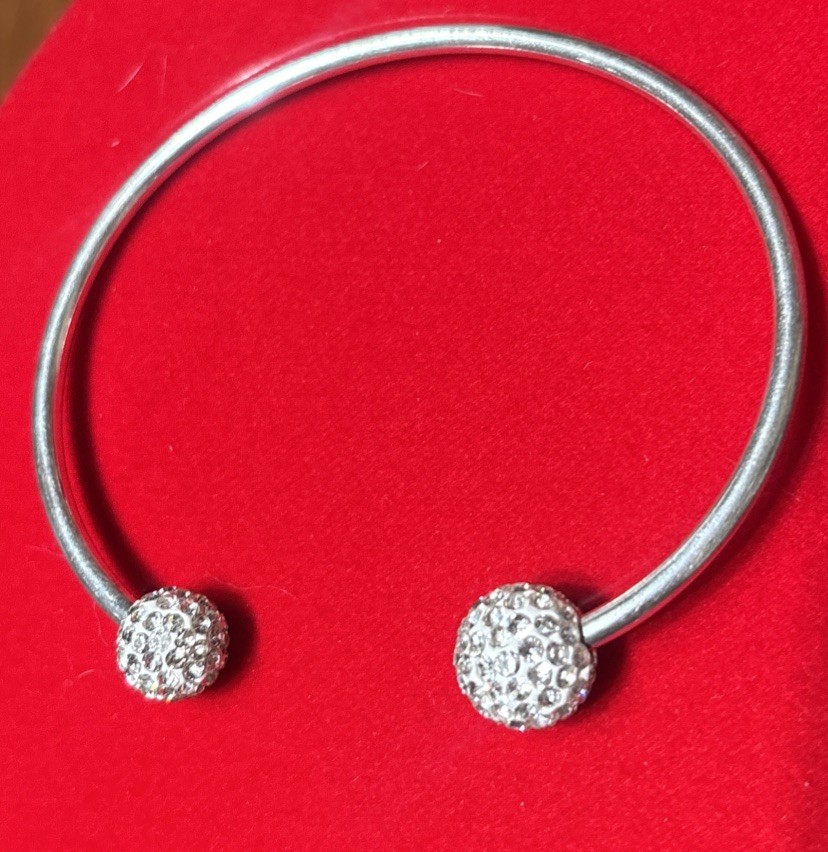 Rhinestone Pave Ball Bracelet Signed 925 Open Cuff Bling Prom Wedding Sz 7 1/4