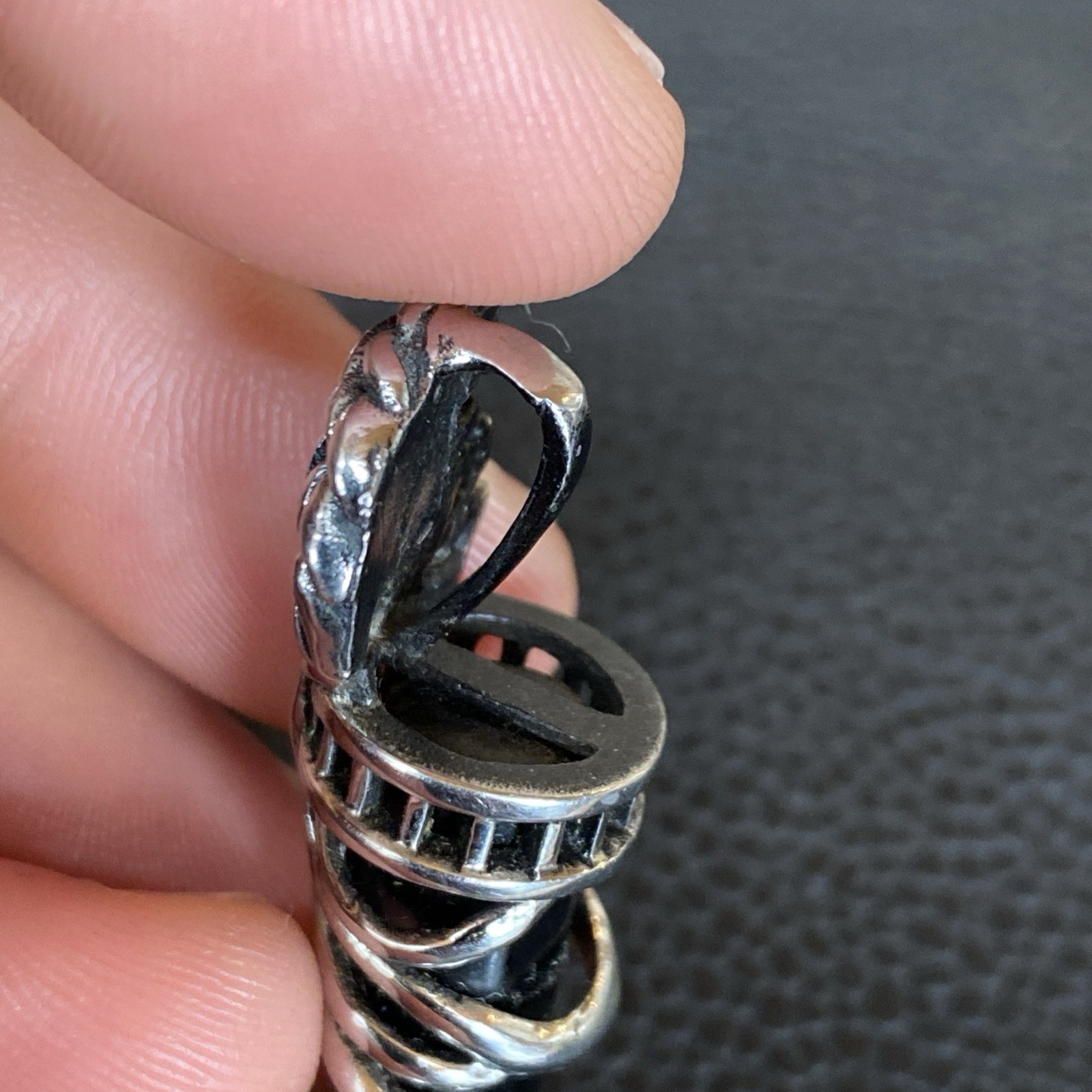 Wolf Head Tribal Pendant Shiny Silver Tone Simulated Faux Onyx Black Fang Tooth