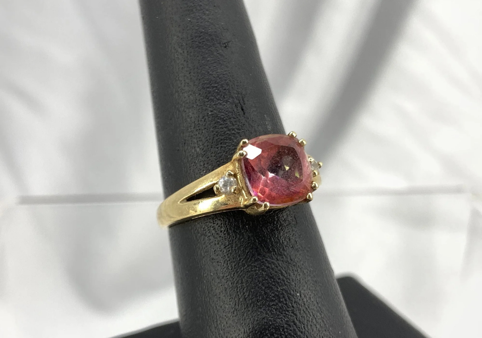10K Yellow Gold Statement Ring with Pink Spinel and CZ Accents