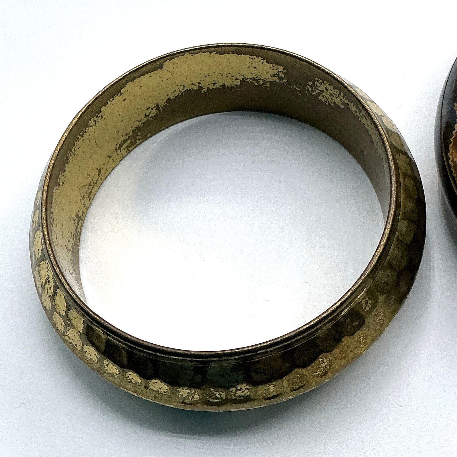 Lot of 3 Brass & Brass Plated Bangle Bracelets Hammered Copper Accents