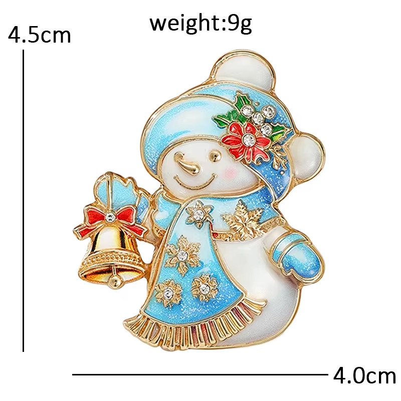 Snowman Christmas Brooch Pin Bell Holiday Rhinestone Lapel Pin 2 Color Gift
