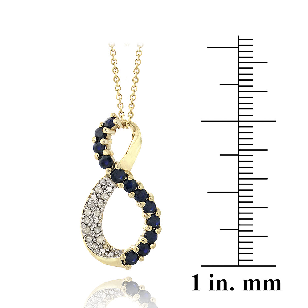 18K Gold over 925 Silver 1/8ct Diamonds & 1ct Sapphire Infinity Necklace, 18″