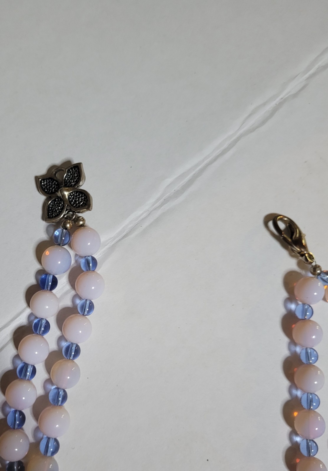 Opalite Double Strand Beaded Necklace Aprox Lengths 16 17 Inches Silver Tone