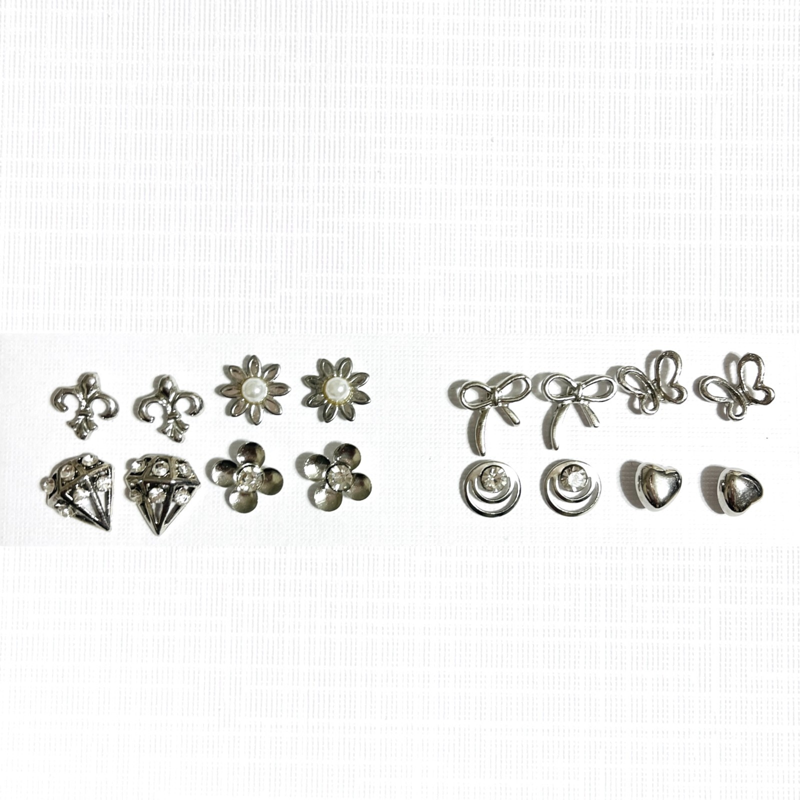 Vtg – Now Lot Silver Tone Pierced Earrings Studs 8 Pair Flower Bow Heart Retro