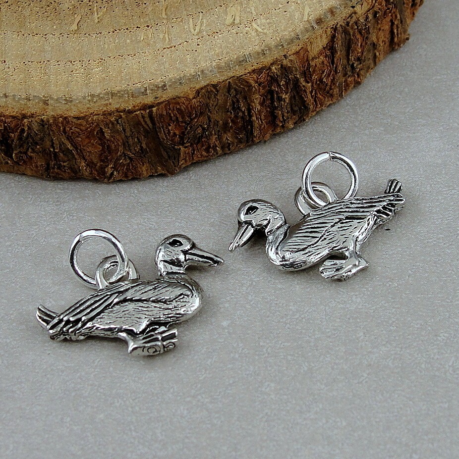 Silver Duck Charm – Mallard Duck Pendant – Waterfowl Duckling Charm Jewelry