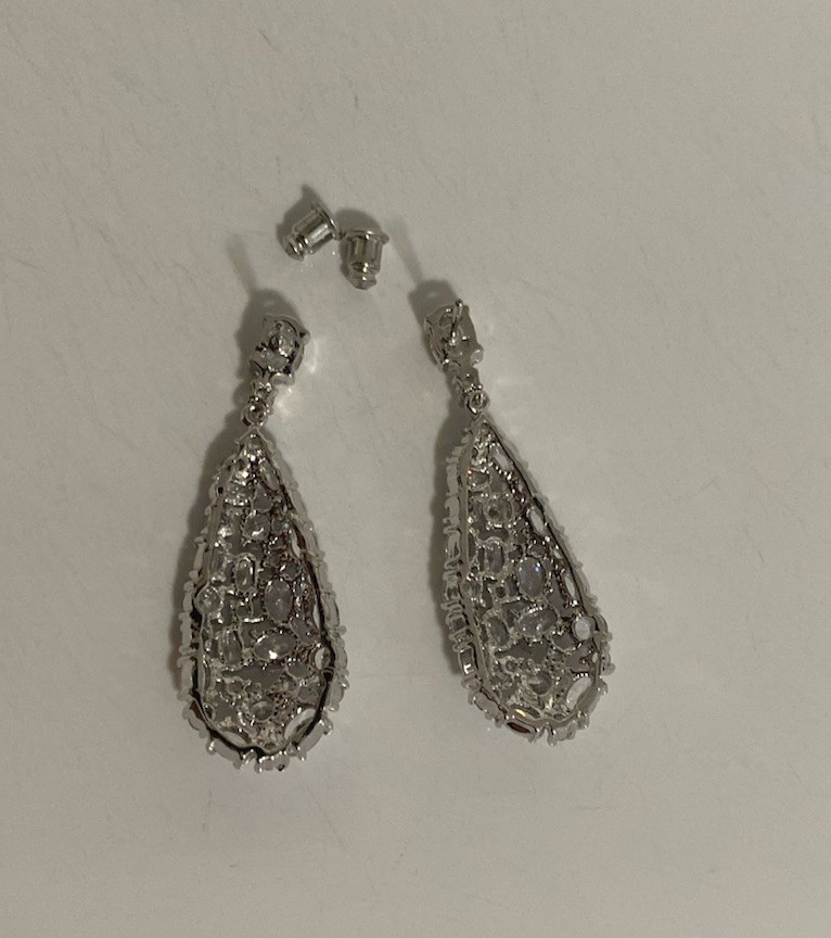 Pave Cubic Zirconia Drop Earring Dangle -wedding-minimalist-fancy-chic Jewelry