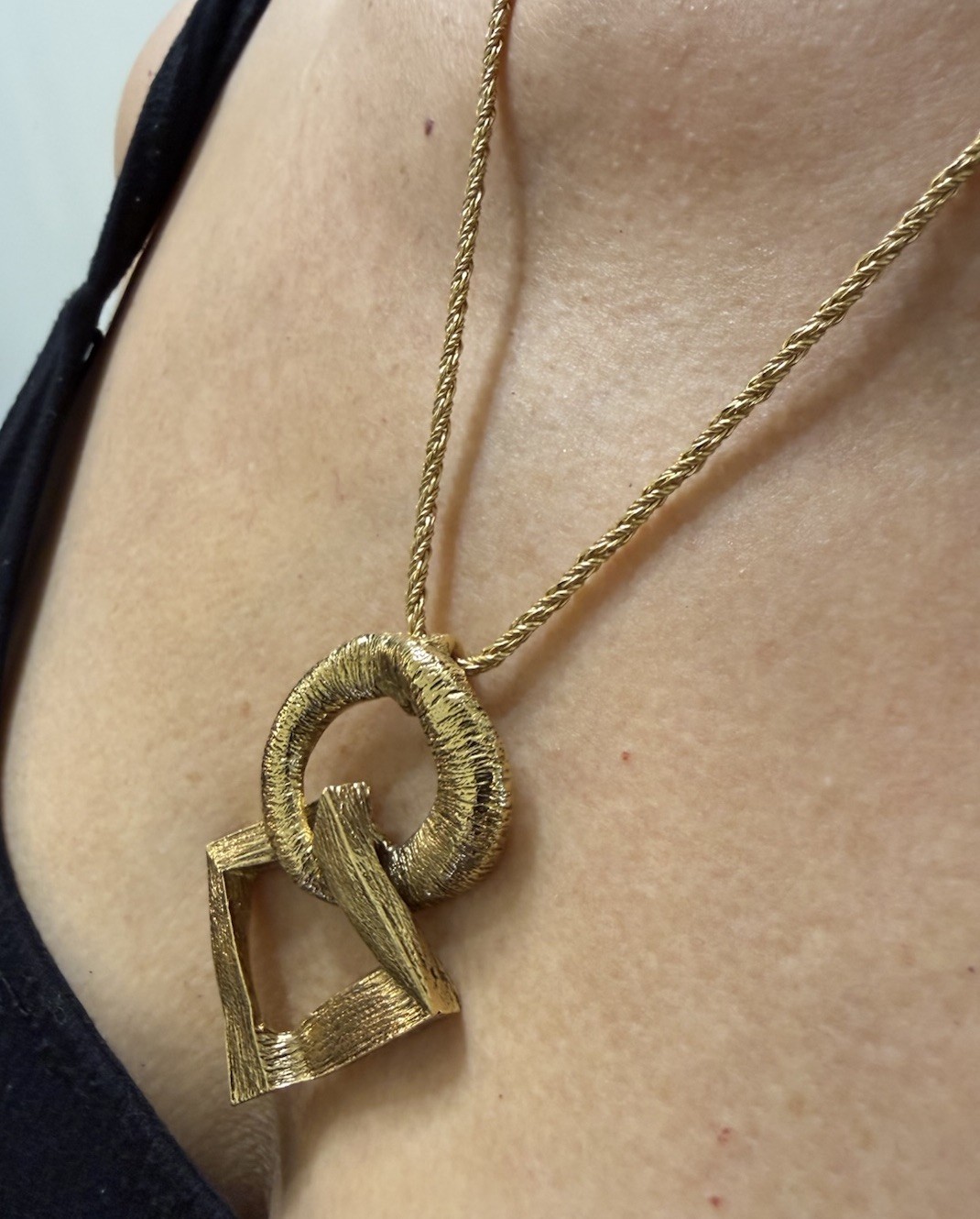 Yves Saint Laurent Pendant Necklace YSL Gold Chain Circle And Square 24 Inches