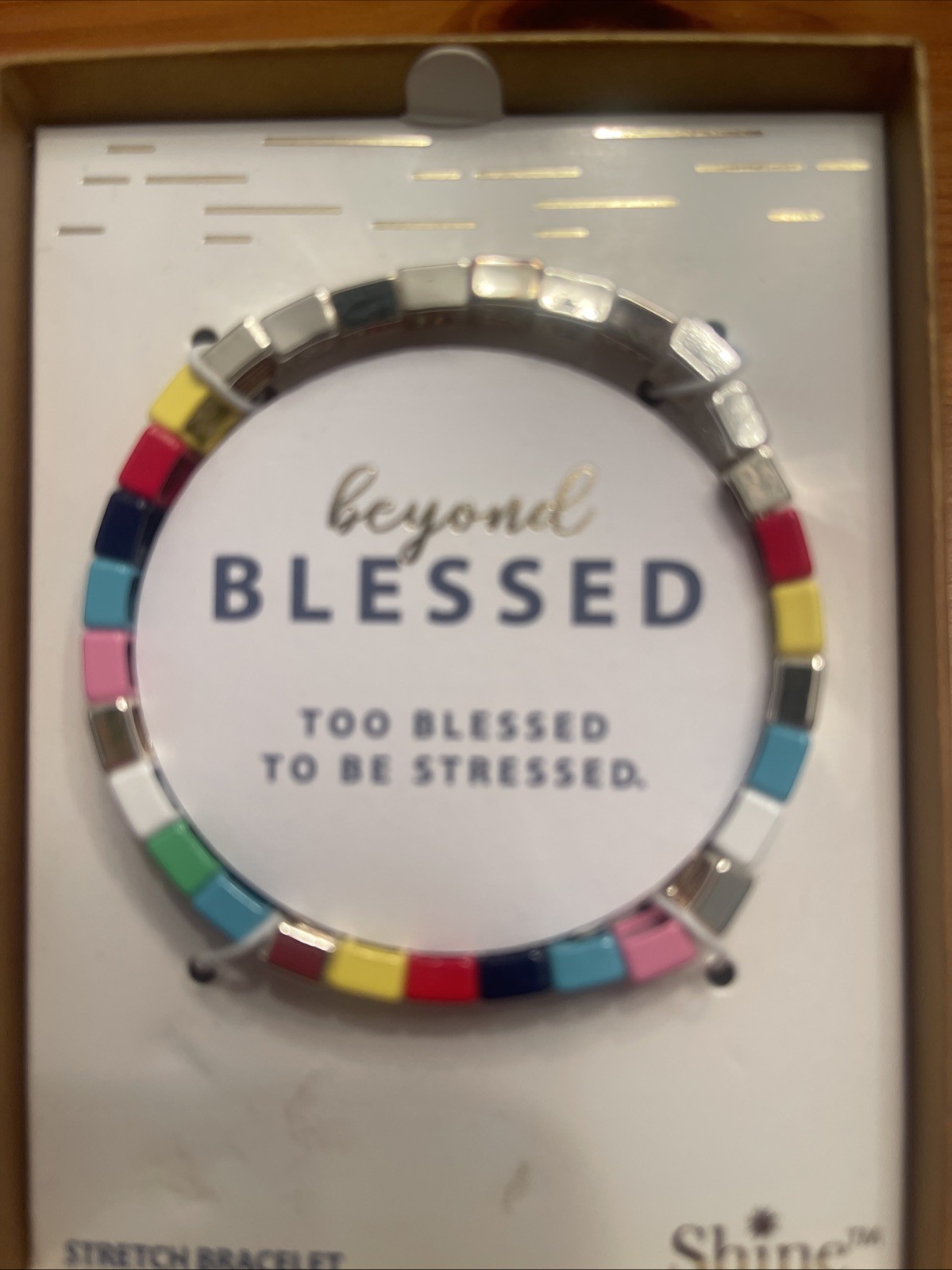 NWT Shine Inspirational Multicolored Beaded Stretch Bracelet “Blessed” Gift