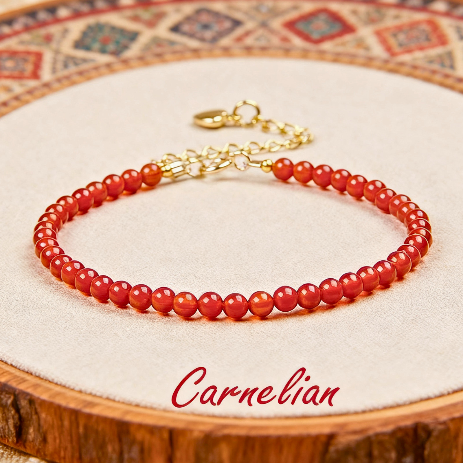 Natural Carnelian 3mm Beaded Crystal Healing Reiki Calming Women Bracelet Gift