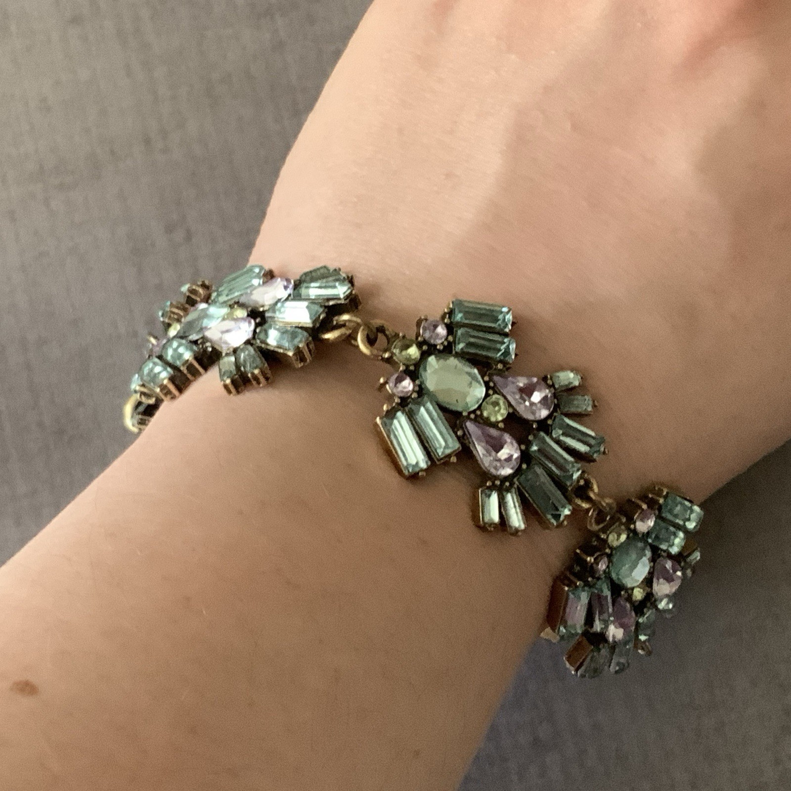 Jewelmint Blue Rhinestone Bracelet Gold Tone Statement Link Bracelet 7 Inch
