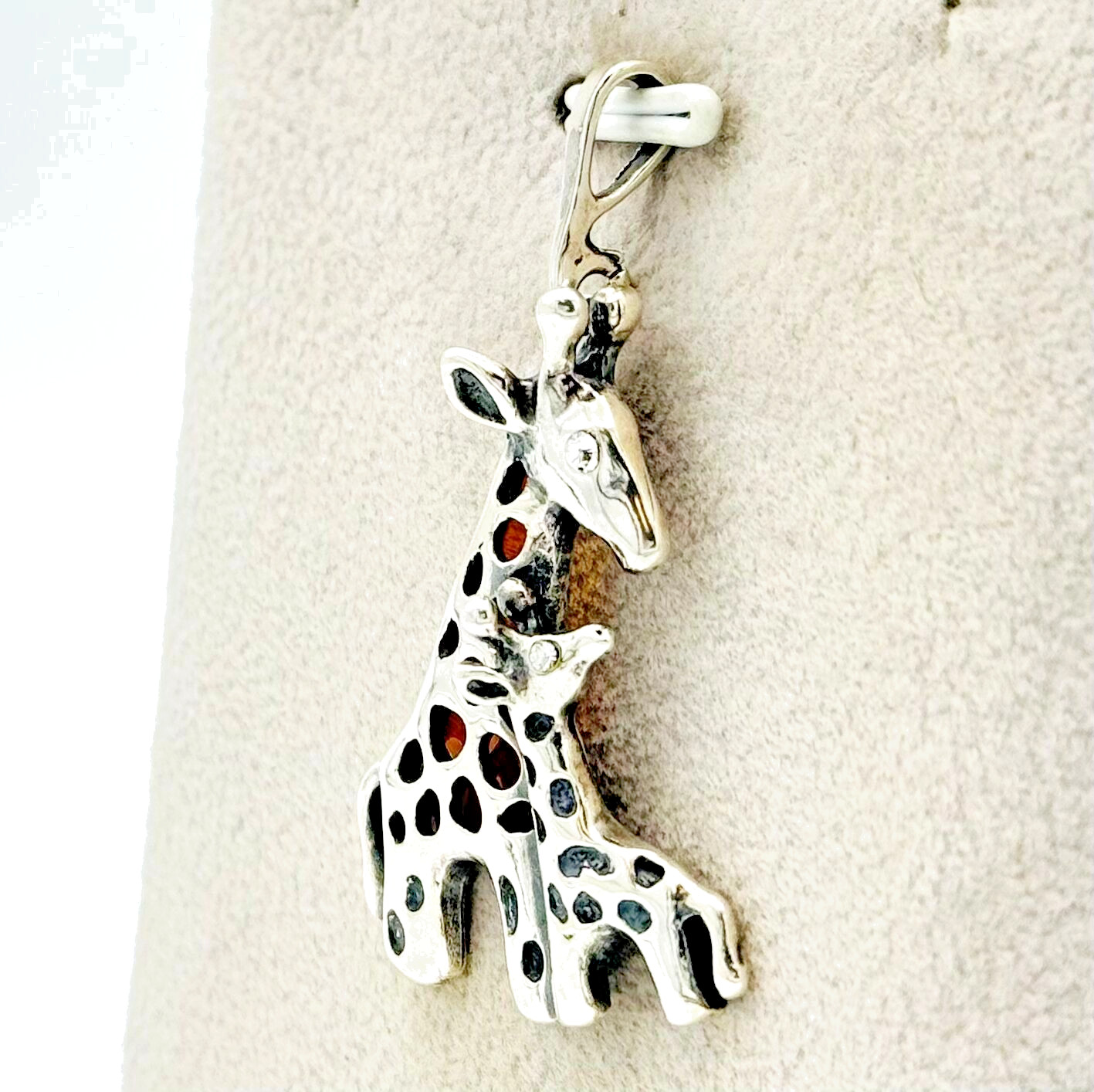 Gdansk Baltic amber and Sterling Silver Mother and Baby Giraffe Pendant