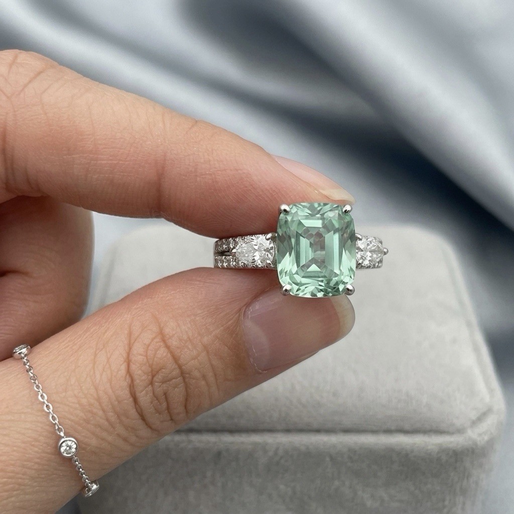 Mint Green Cushion Cut Tourmaline Ring 925 Sterling Silver Women’s Ring.