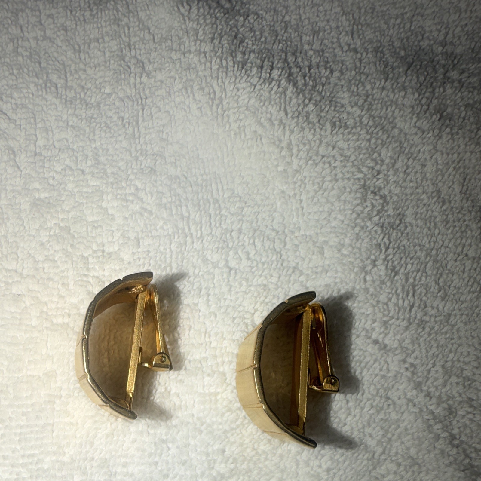 Gold Tone Metal Half Moon Clip-On Hoop Earrings Lobe No Stone