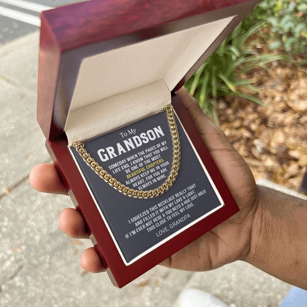 To My Grandson Cuban Link Chain Necklace from Grandpa Birthday Graduation Gift