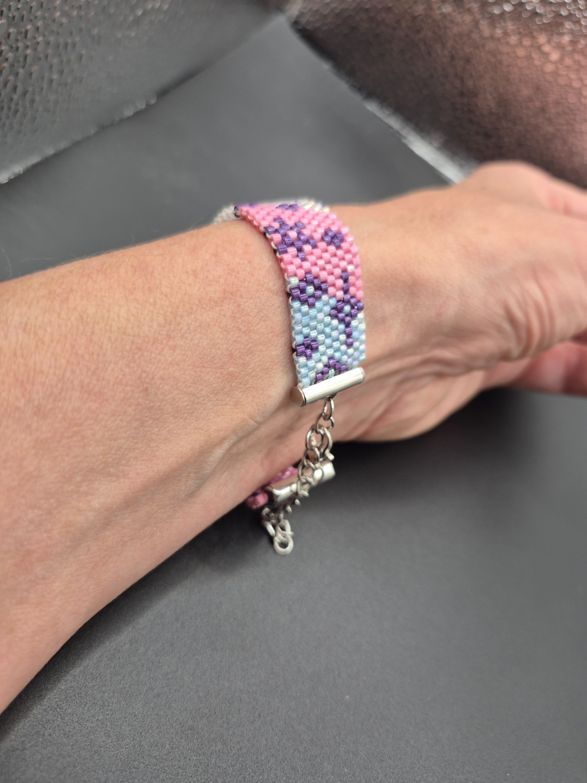 Charming Handmade Blue, Pink & Transparent Star and Snowflake Bead Bracelet