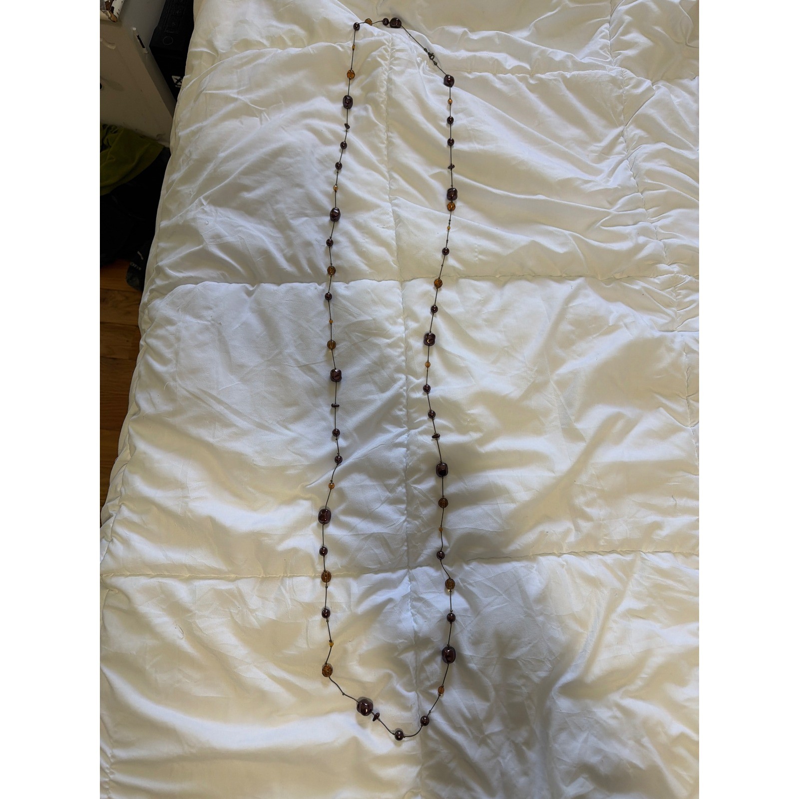 Long Station Necklace Plum Purple Faux Pearl Amber Faceted Beads Layering