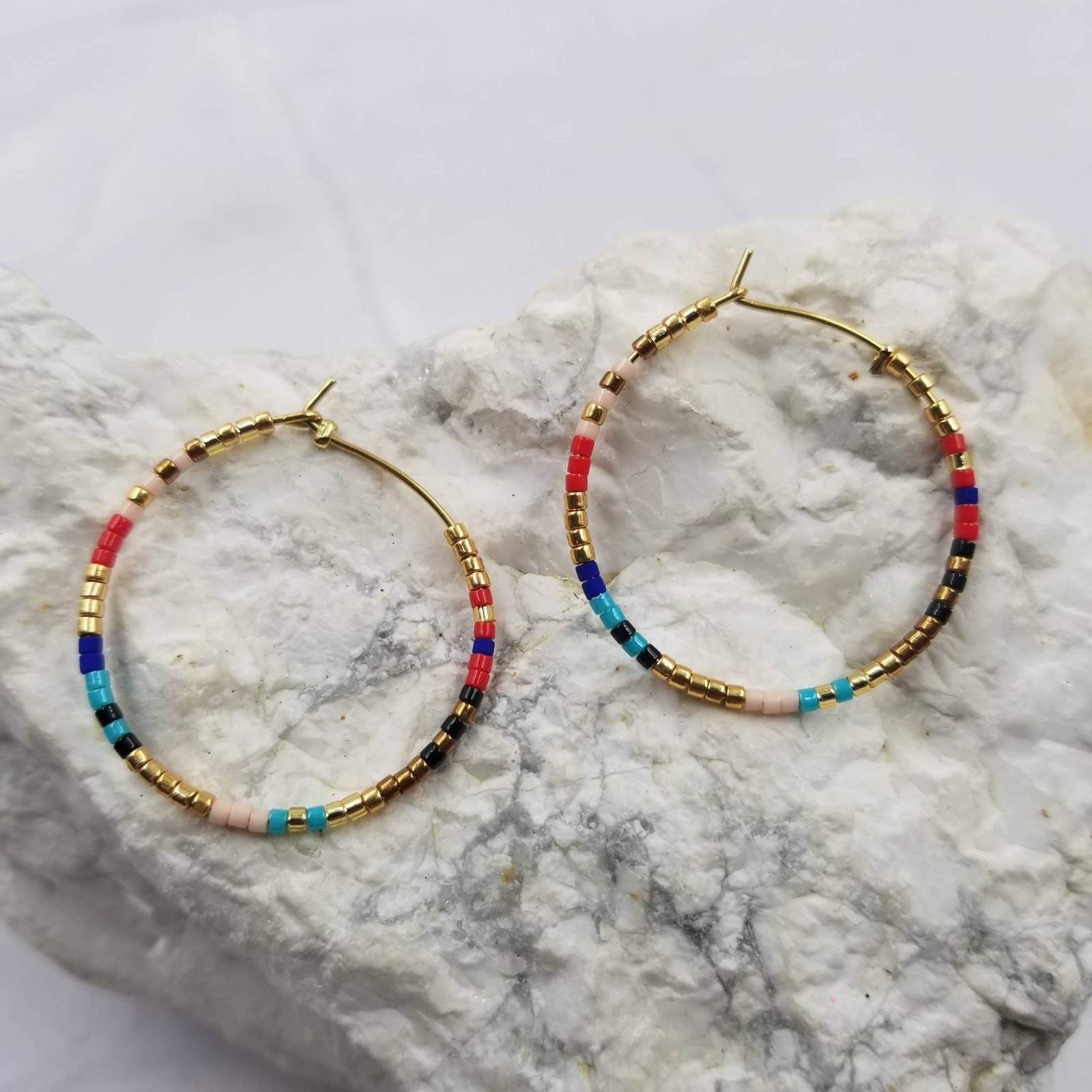 Boho Colorful Gold Beaded Earrings
