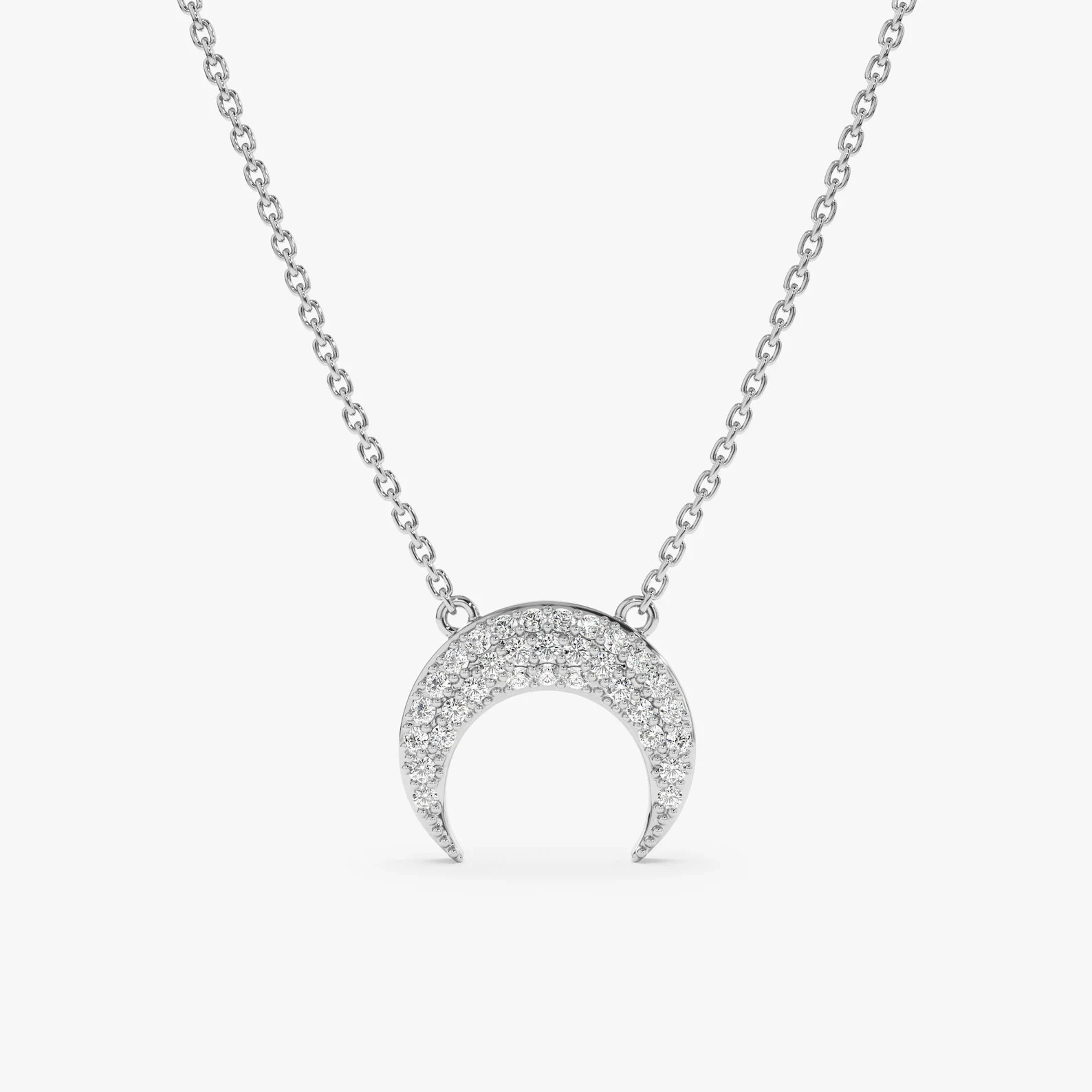 1.00 Ct Round EF VS Lab Grown Diamond Crescent Horn Necklace in 14K Solid Gold
