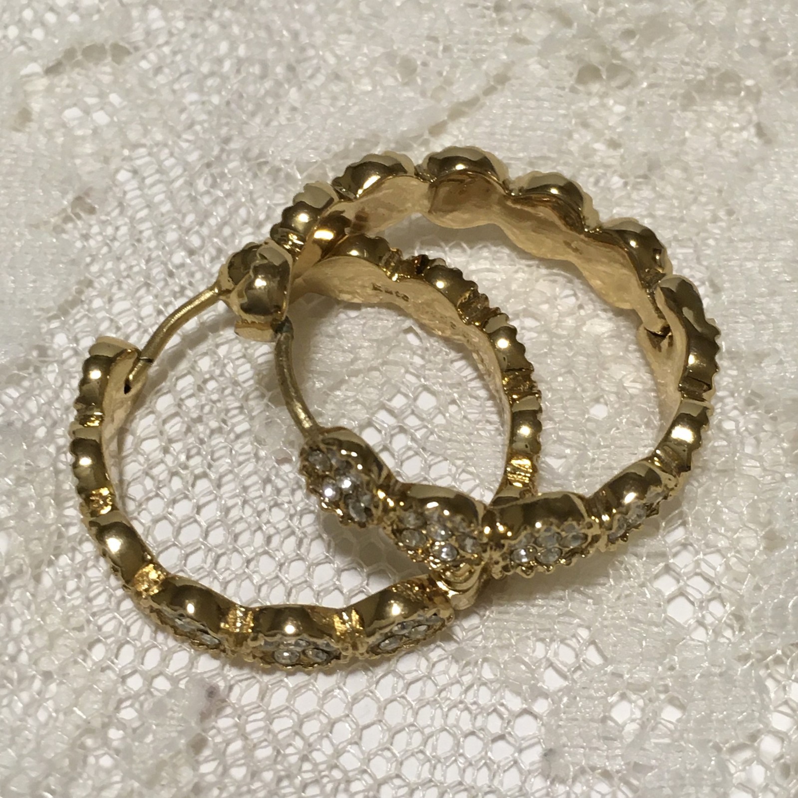 Kate Spade Hoop Earrings Rhinestones Gold Tone Hinged Pierced Everyday Wear