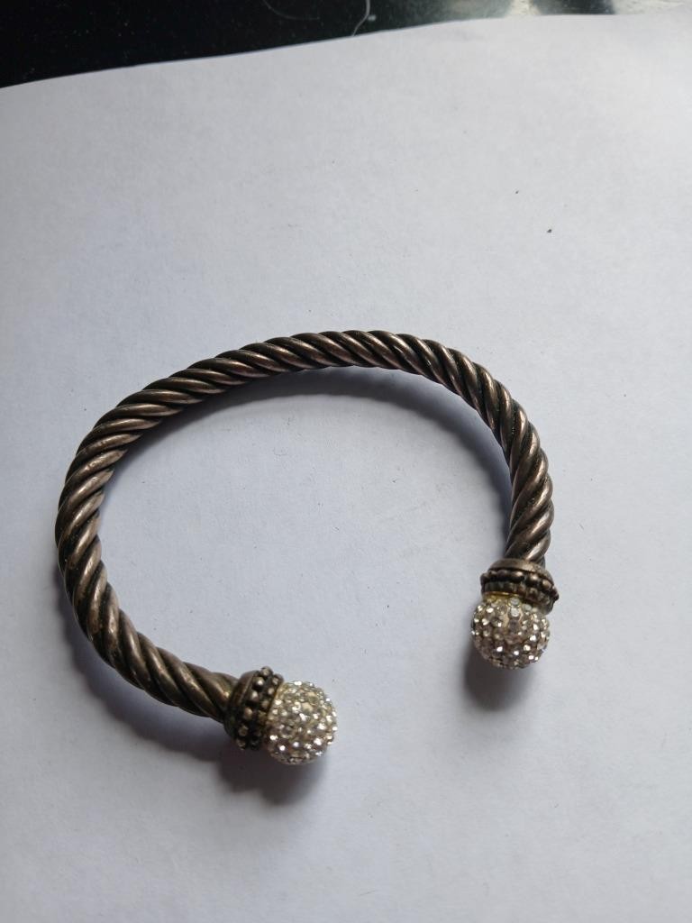 BRACELET – rhinestone or CZ – bangle – cuff – silver and black twist design