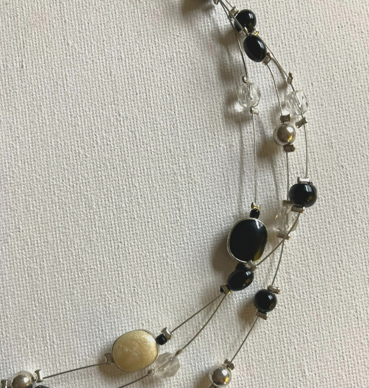 Necklace Floating Beaded Choker Black, Cream, Silver 16-18″