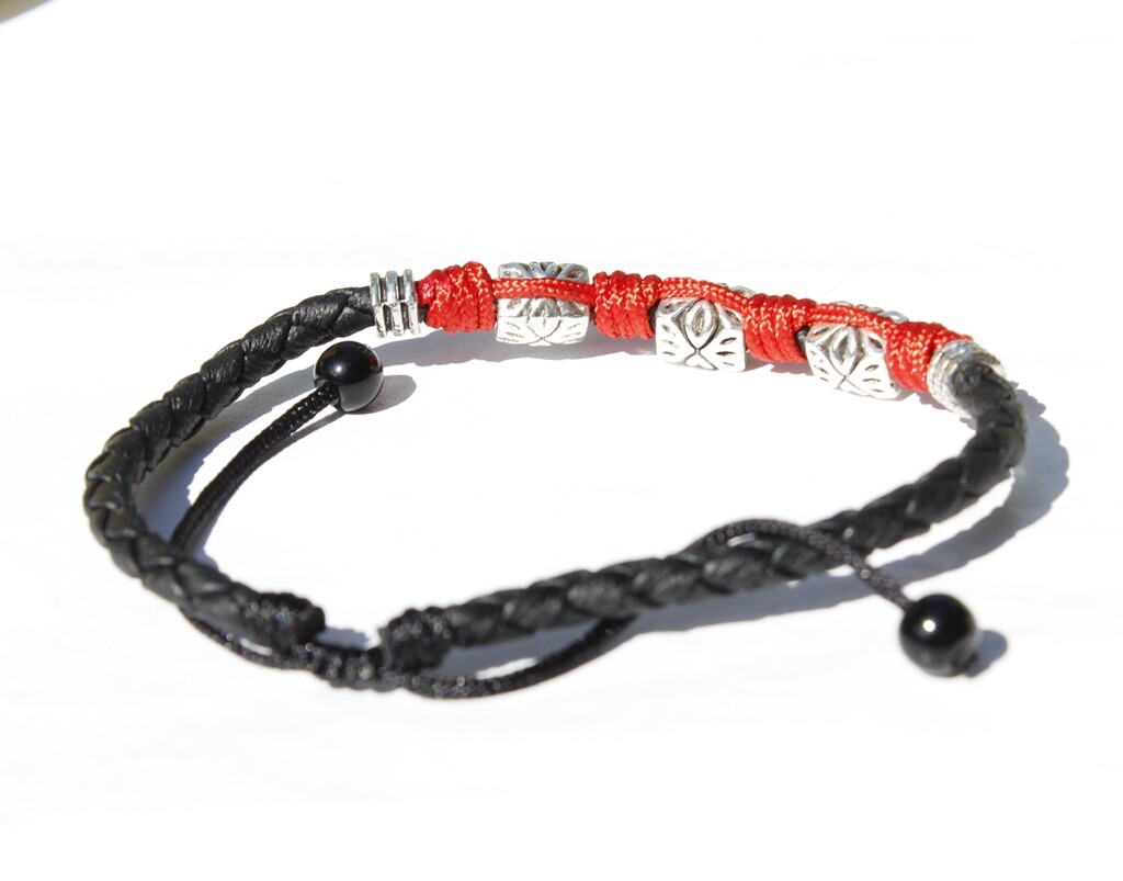 Women/ Men Genuine Leather Cubic Evil Eye Red Rope Anklet Bracelet One Size