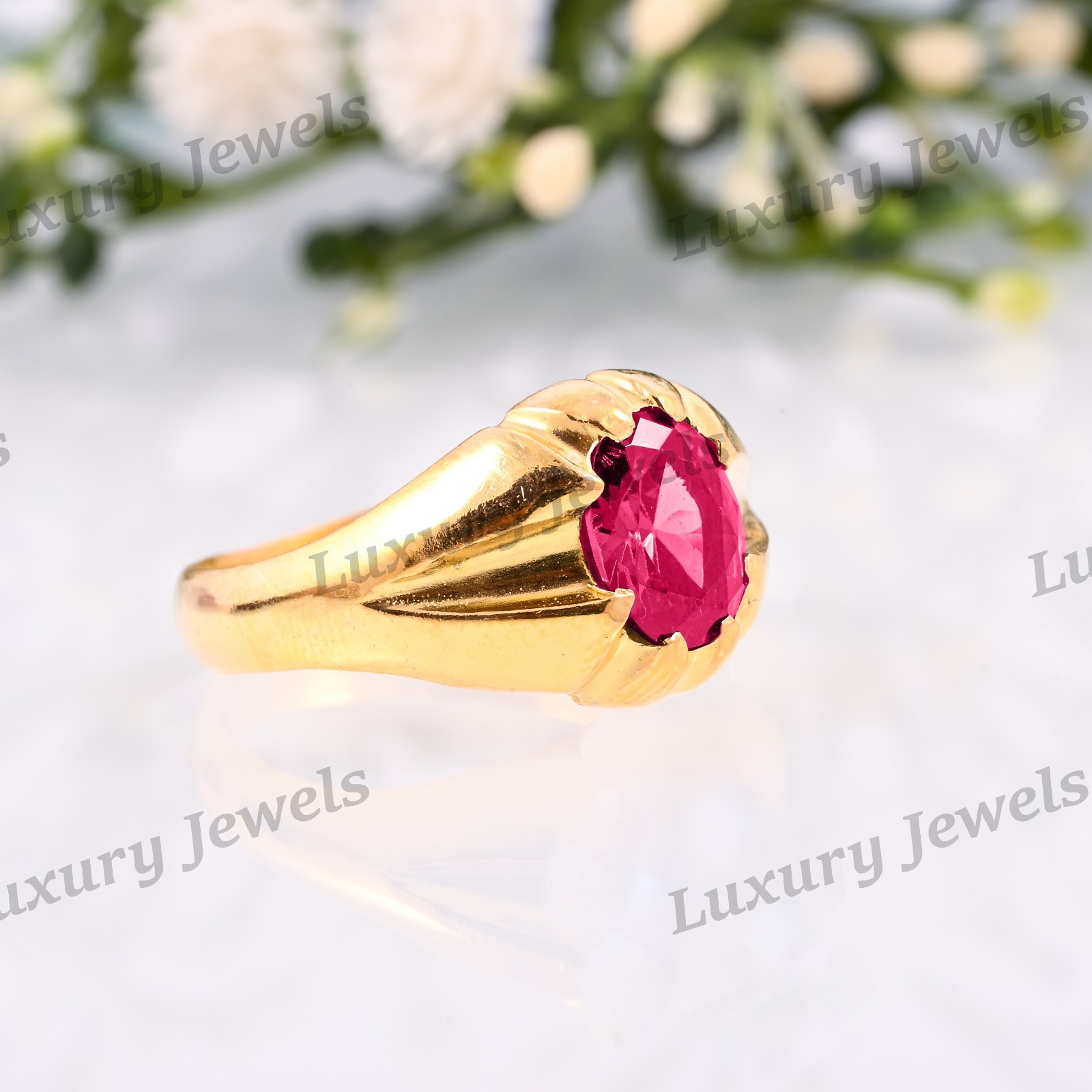 Natural Pink Tourmaline Men’s Ring 925 Sterling Silver Handmade Gift