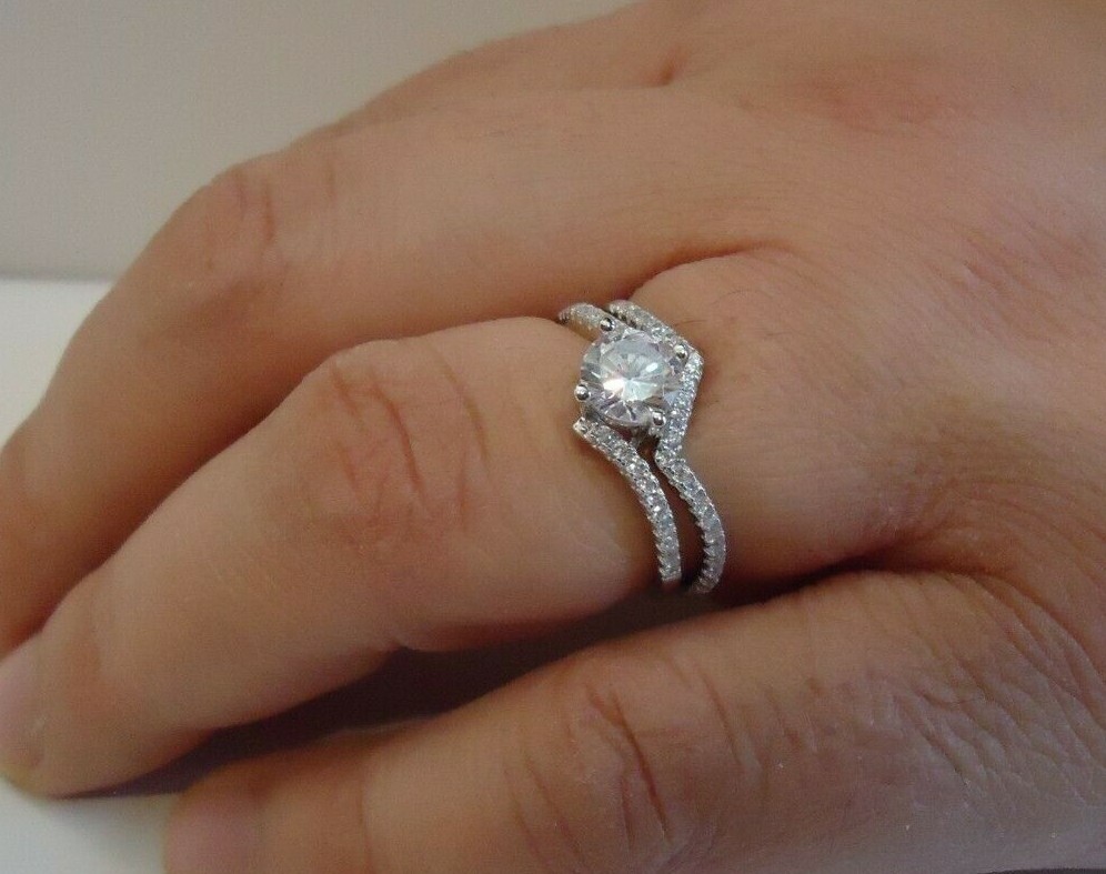ZIG ZAG ENGAGEMENT RING SET W/ LAB STONE / 925 STERLING SILVER / SZ 5,6,7,8,9