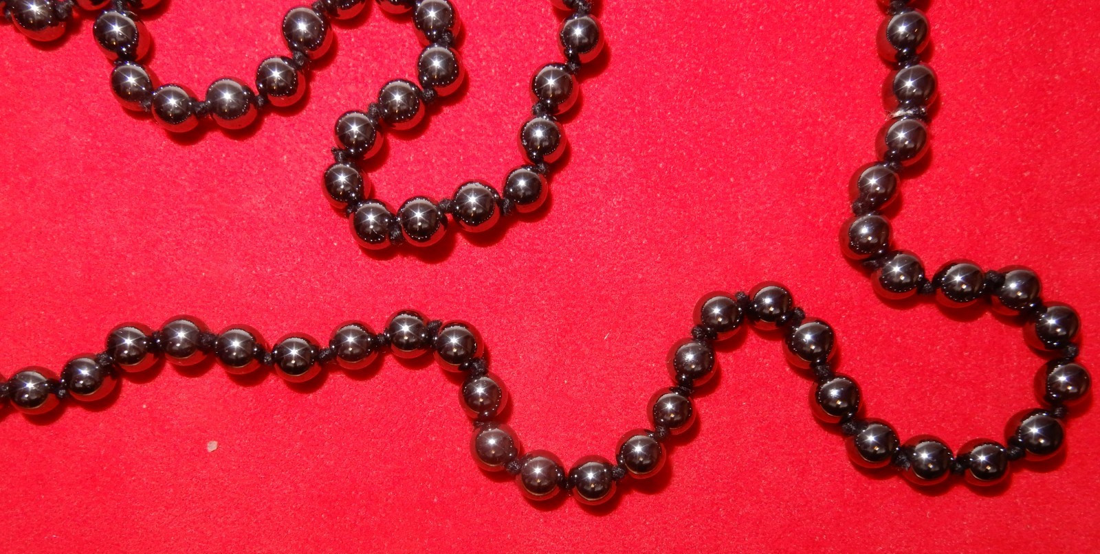Hematite Rope Necklace (Non-Magnetic) 14″ long loop – Knotted between beads