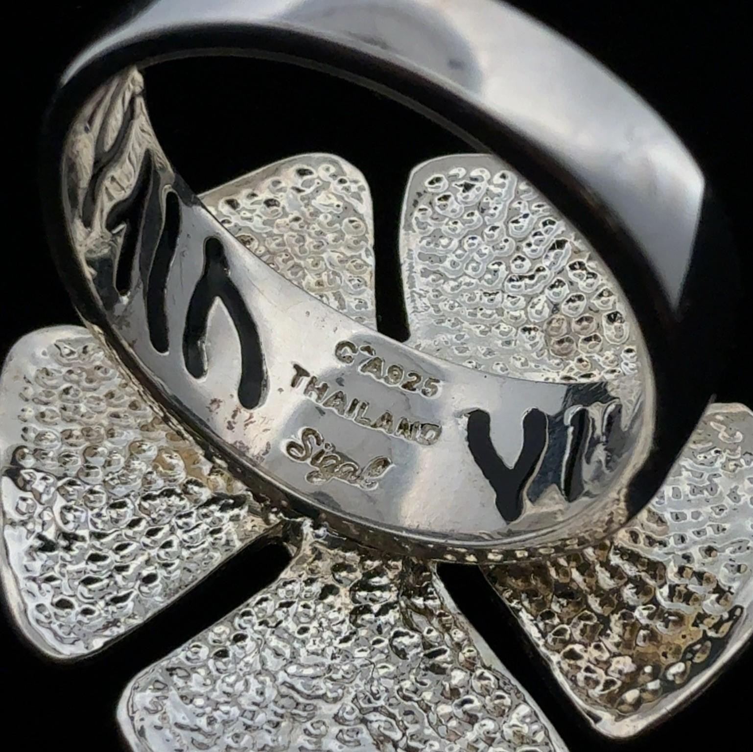 Size: 10 David Sigal 925 Sterling Silver Cream Enamel Flower CZ Ring 13.1g