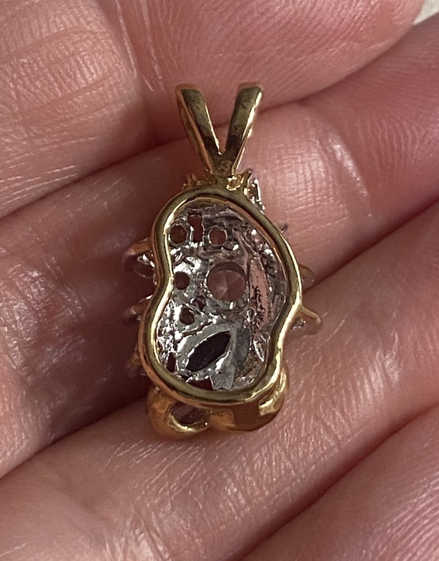 New Pendant Clear & Blue Gems Crystals Gold-tone 7/8 Inch