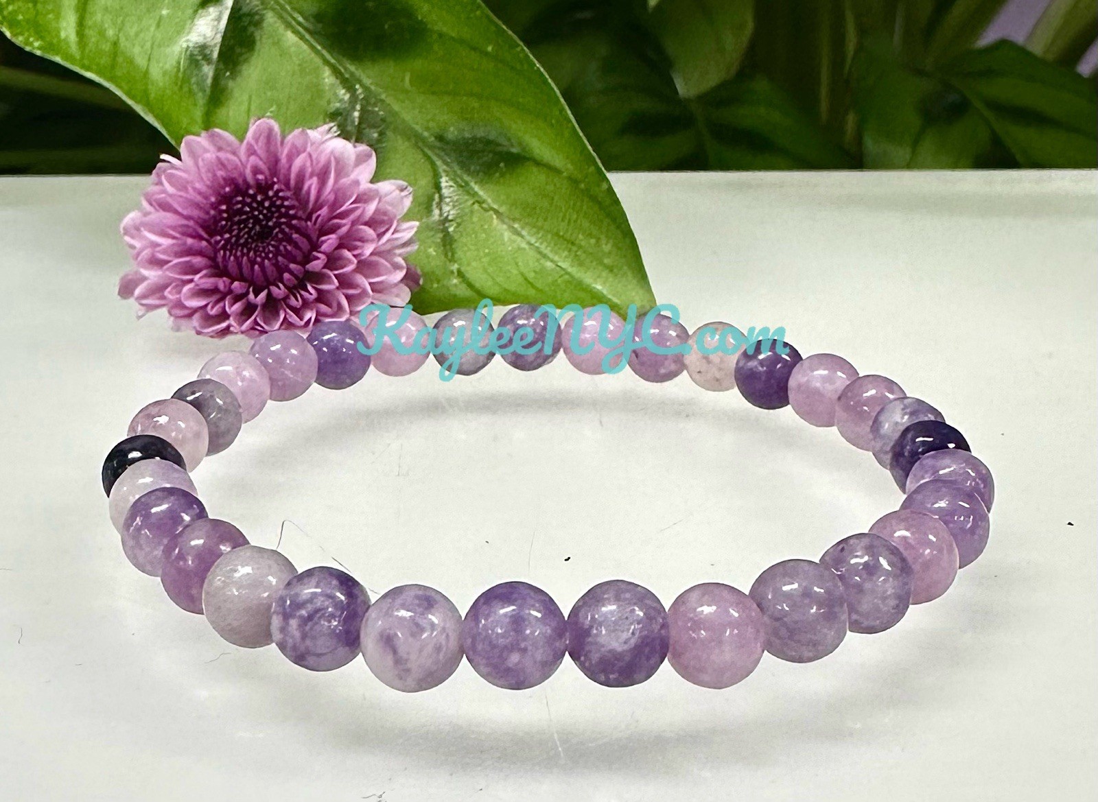 Wholesale Lot 6 Pcs Natural Lepidolite 6mm 7.5” Crystal Healing Stretch Bracelet