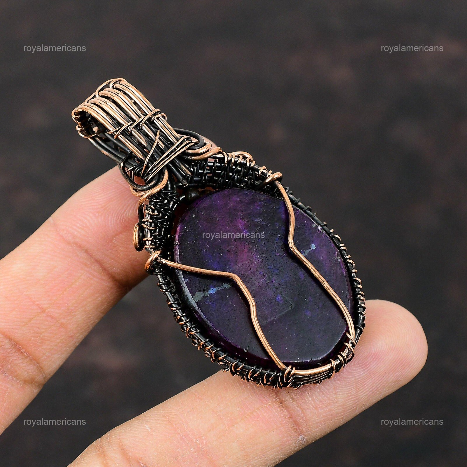 Gift For Her Pink & Purple Fire Labradorite Wire Wrapped Pendant Copper 2.56″