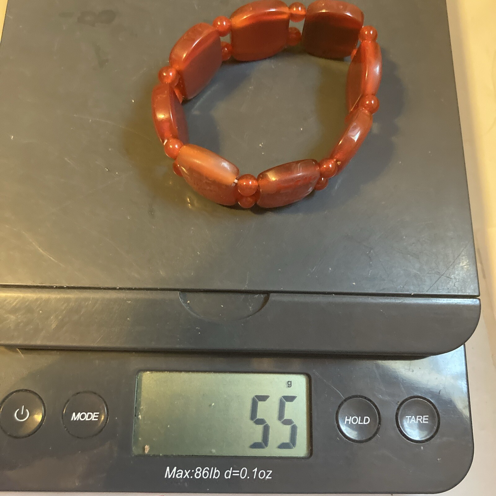 Amber Color Etched Stone Stretch Bracelet Heavy 55g Fashion Jewelry