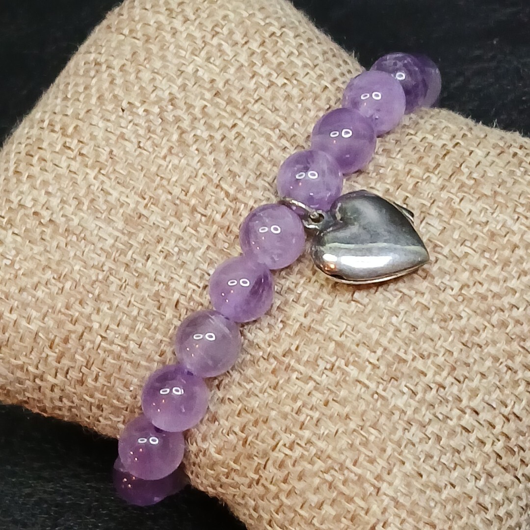 SAMARA Amethist Stretch Bracelet Whit Sterling Silver Heart Locket 13-781