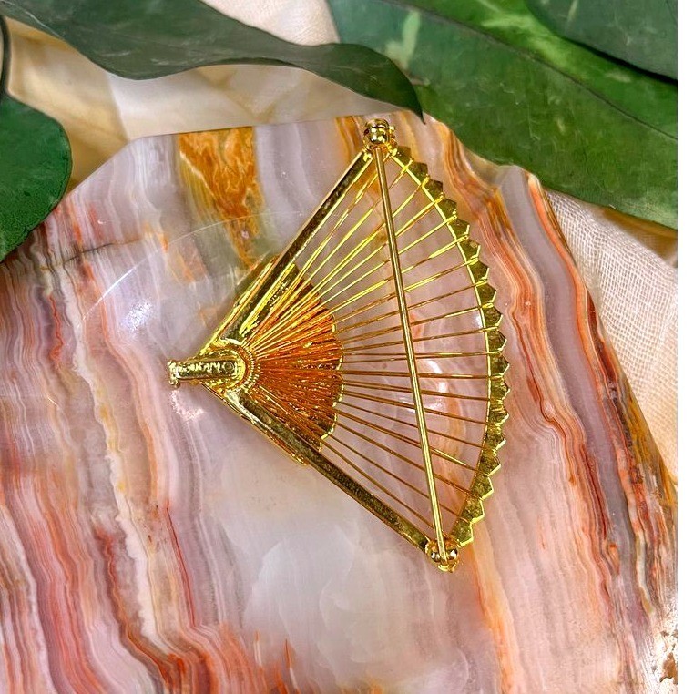 Monet Brand Vintage Fan Shaped Brooch with Rhinestone Details