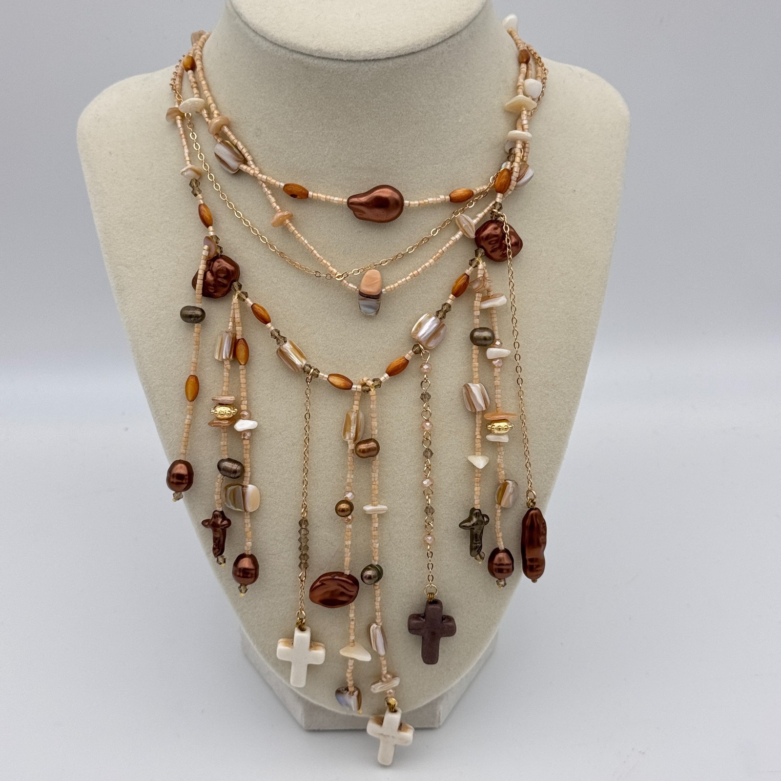 Free People Ariana Ost Something Beautiful Necklace Beaded Charms Cross Boho NEW