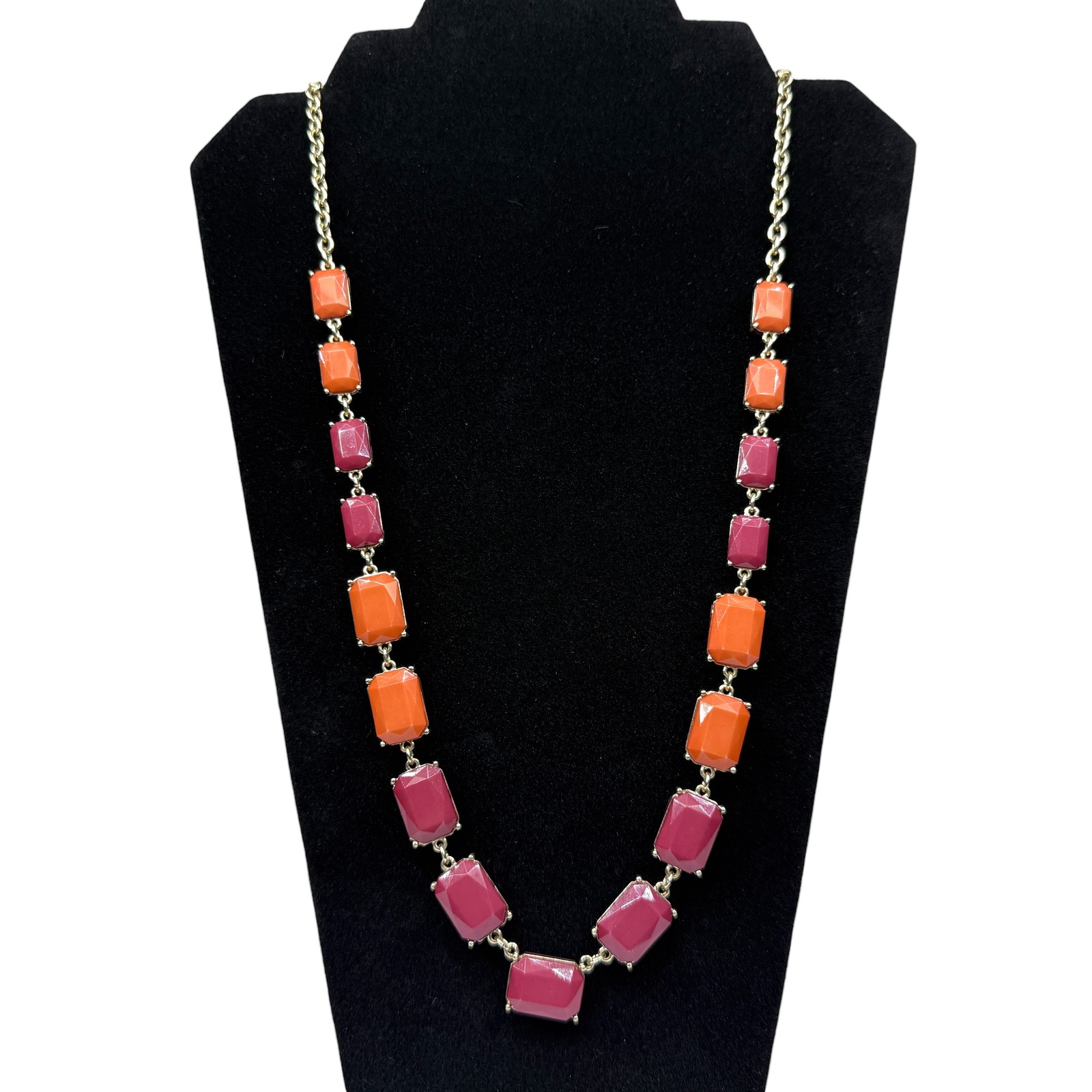 Chunky Gold Tone Chain Necklace Orange Burgundy Rectangle Links Fashion Jewelry