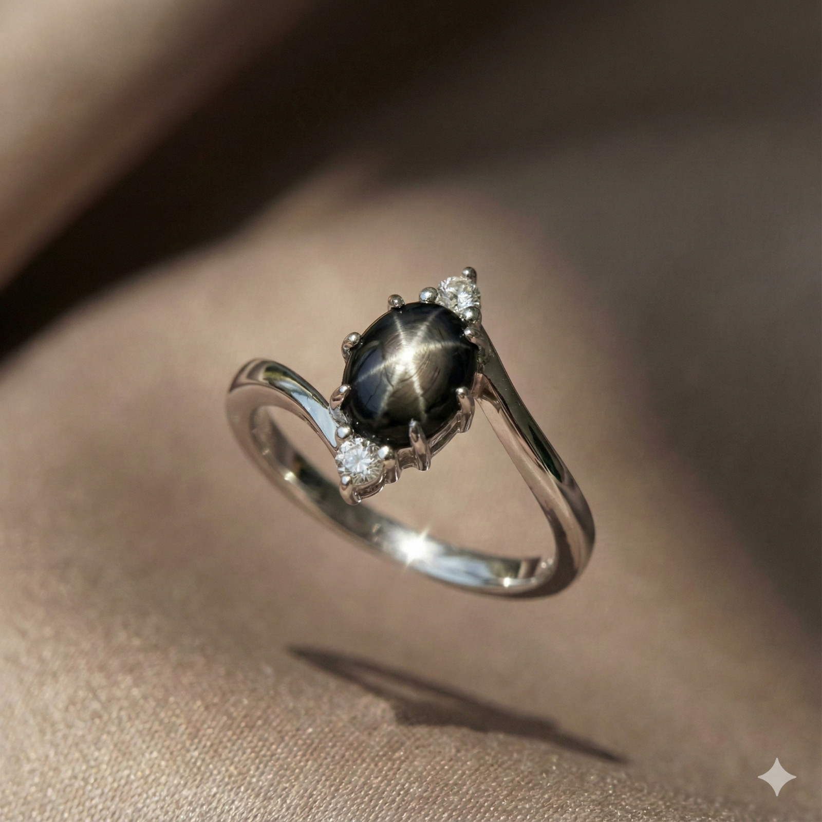 Black Star Sapphire Ring 925 Sterling Silver Solitaire Women’s Ring
