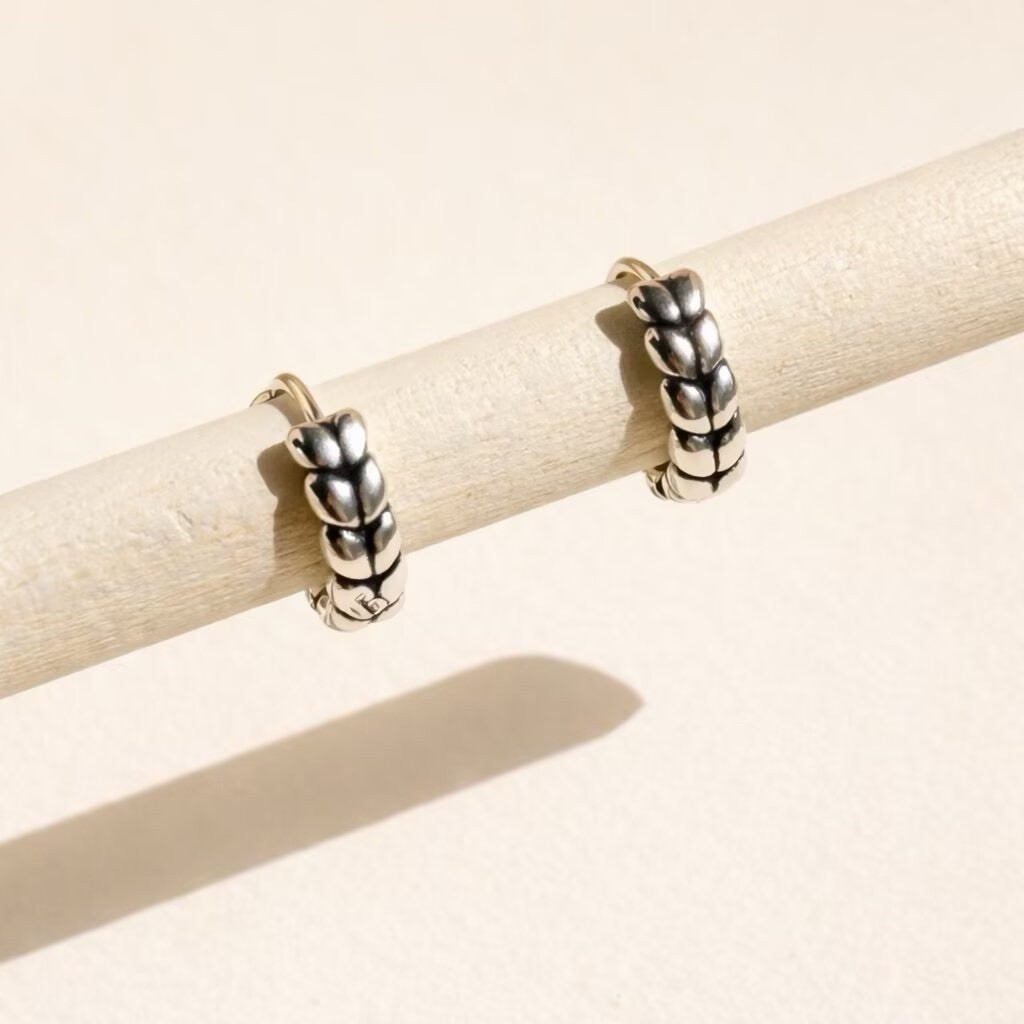 925 Sterling Silver Chunky Hoop Earrings,Textured Huggie Earrings for women 146